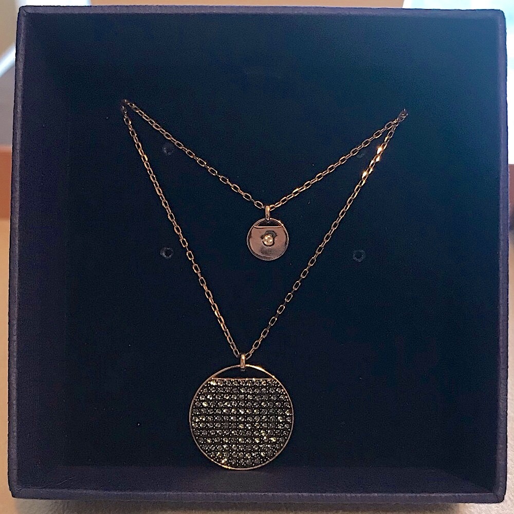 Swarovski Rose Gold and Black Pave Crystal Double Pendant Necklace